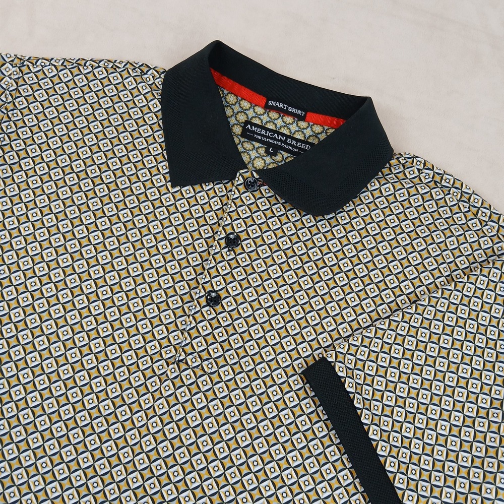 American‎ Breed Smart Shirt Large Mens Polo Shirt Geometric Modern 20x27 Small